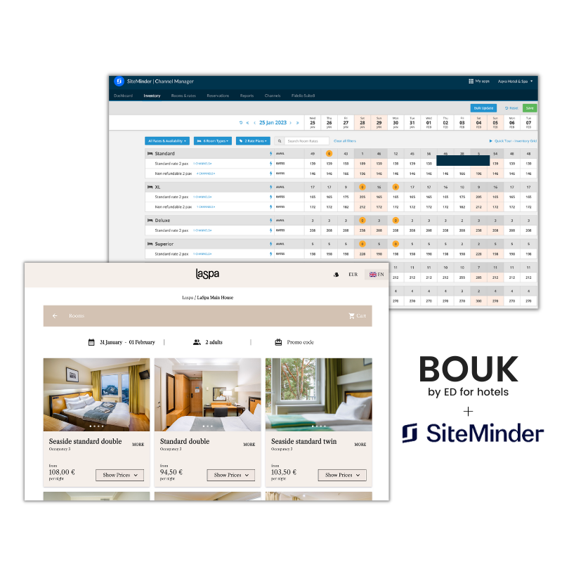 Hotel booking engine, BOUK BOOKING with connectivity to Siteminder is an ideal online sales tool for hotels using Fidelio Suite 8, Opera PMS